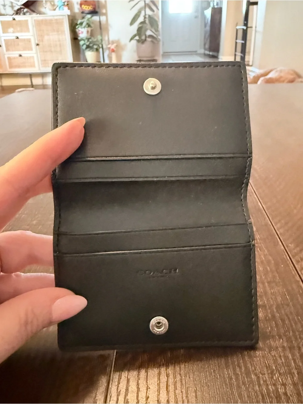 Coach Black Leather Card Holder with Cherry Charm